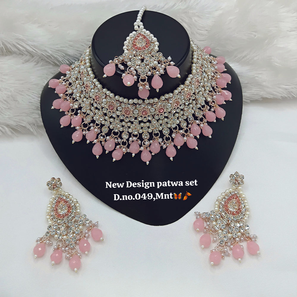 JewelMaze Austrian Stone Choker Necklace Set With Maang Tikka - 11374792