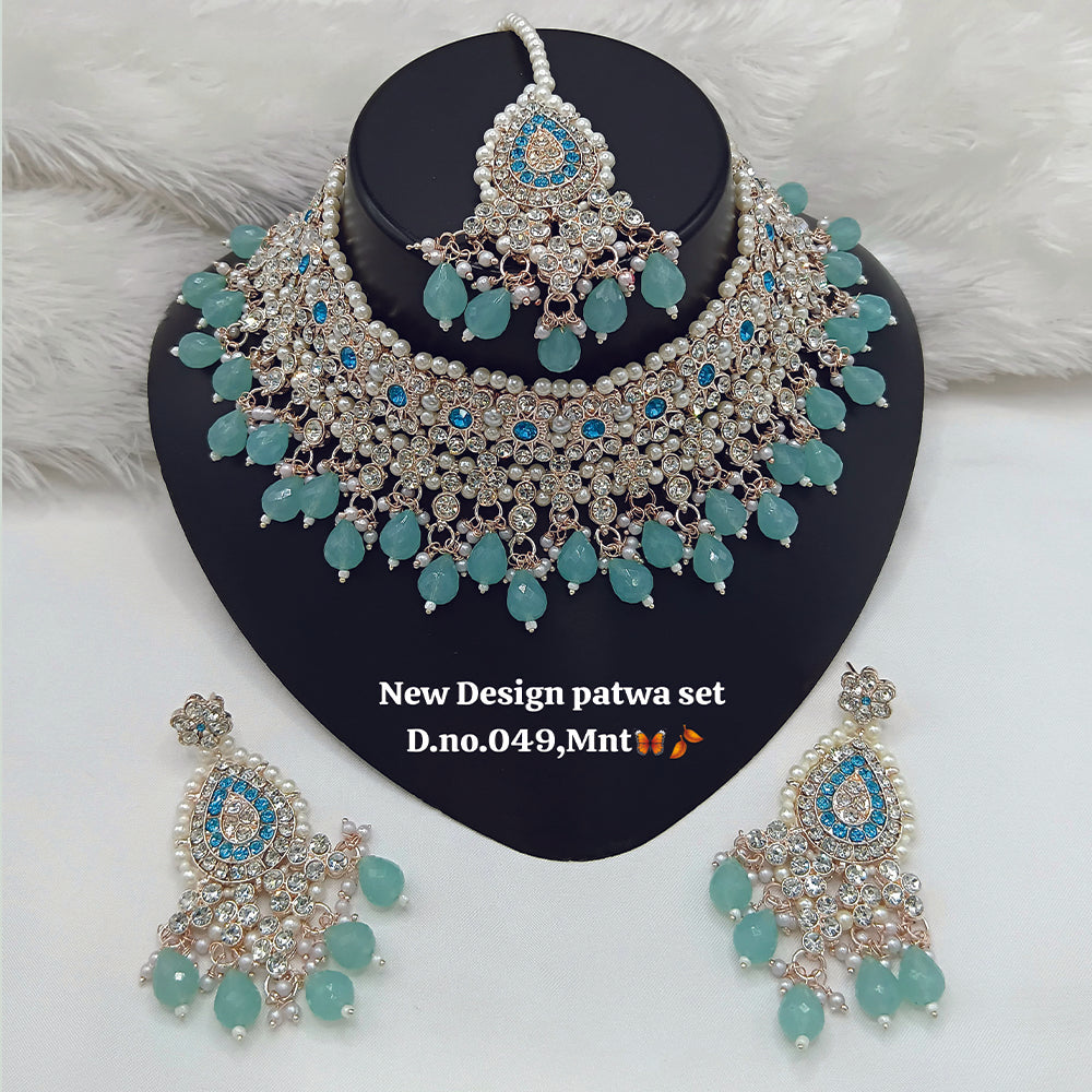 JewelMaze Austrian Stone Choker Necklace Set With Maang Tikka - 11374792