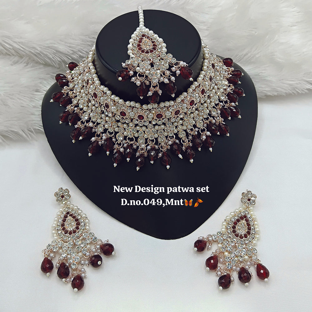 JewelMaze Austrian Stone Choker Necklace Set With Maang Tikka - 11374792