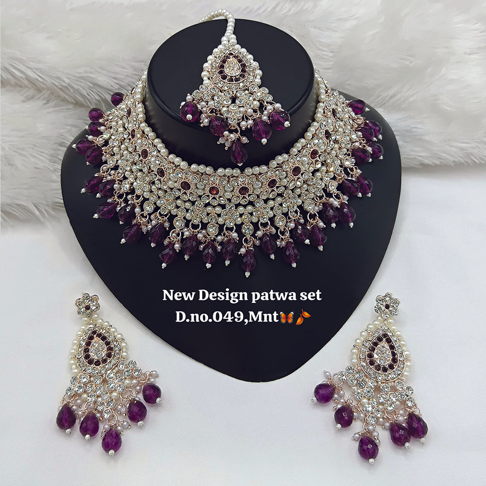 JewelMaze Austrian Stone Choker Necklace Set With Maang Tikka - 11374792