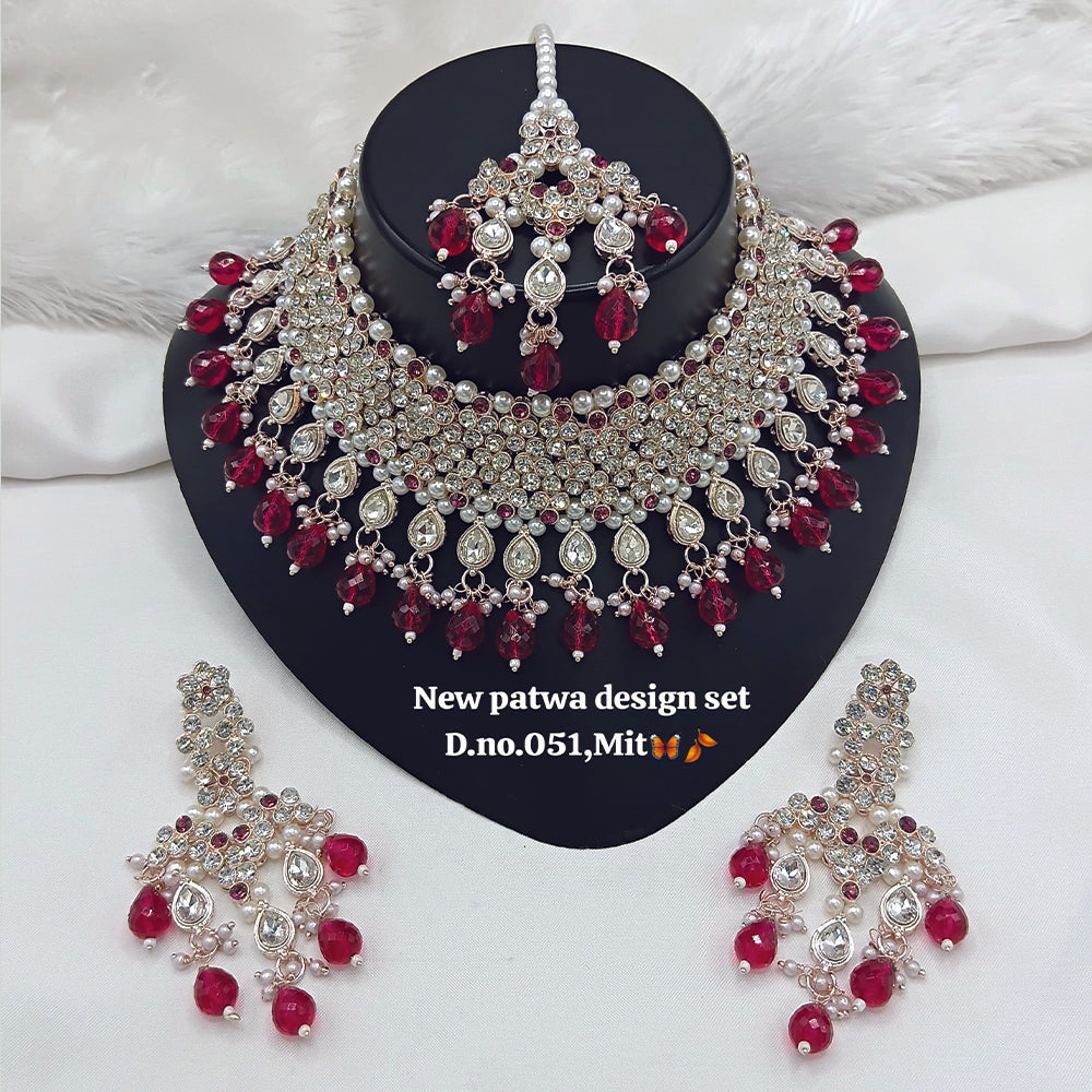 JewelMaze Austrian Stone Choker Necklace Set With Maang Tikka - 11374794