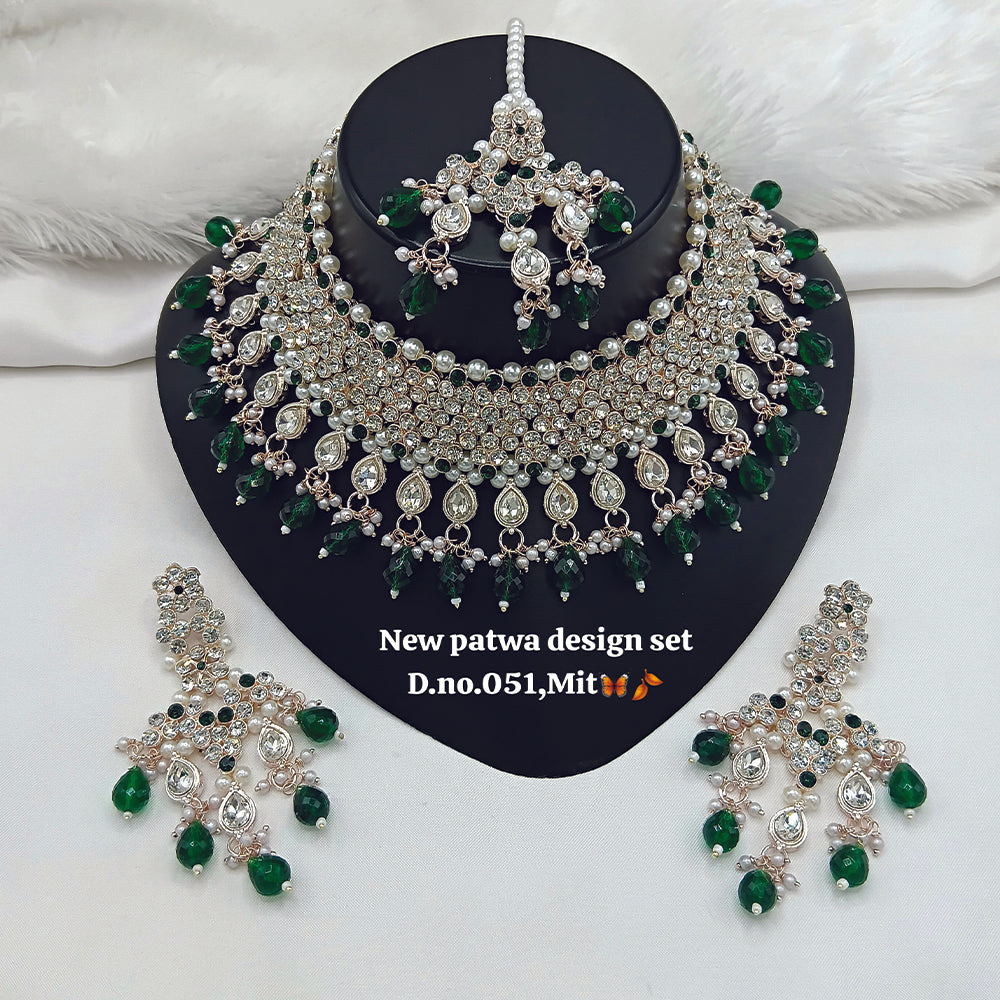 JewelMaze Austrian Stone Choker Necklace Set With Maang Tikka - 11374794