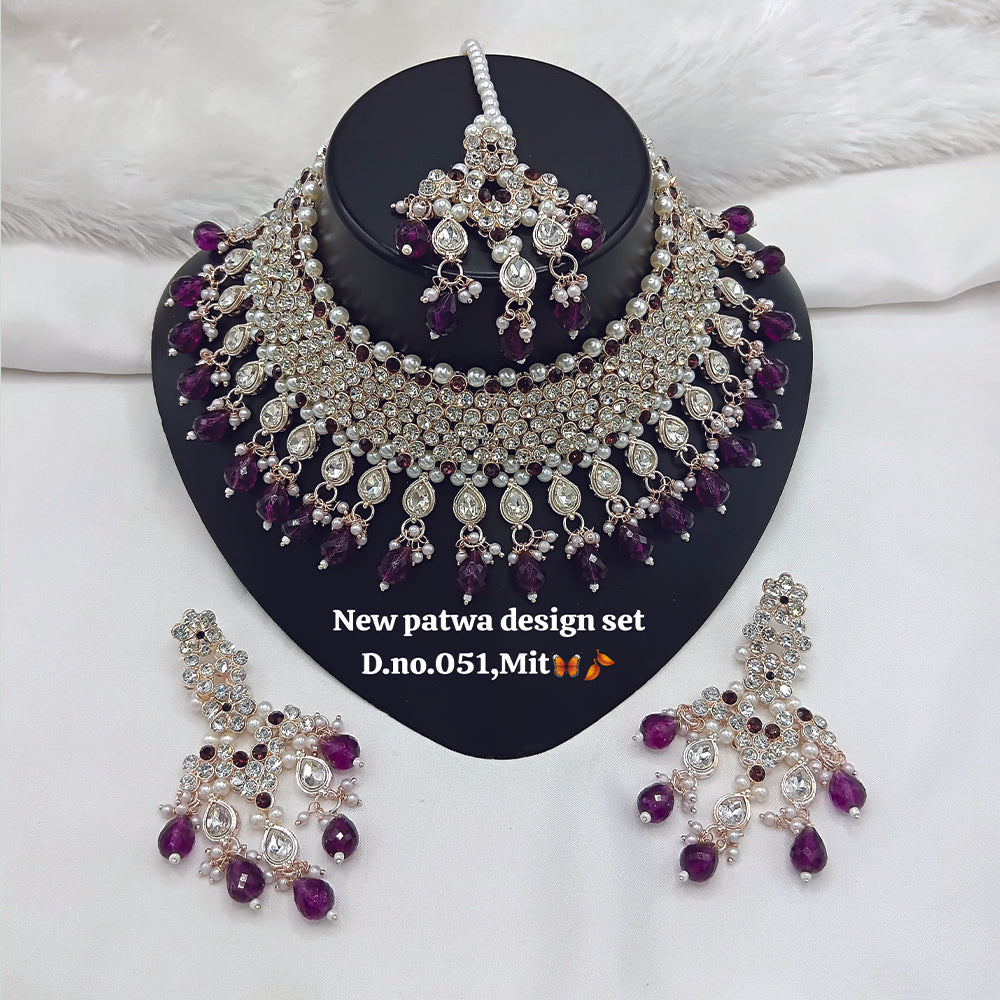 JewelMaze Austrian Stone Choker Necklace Set With Maang Tikka - 11374794