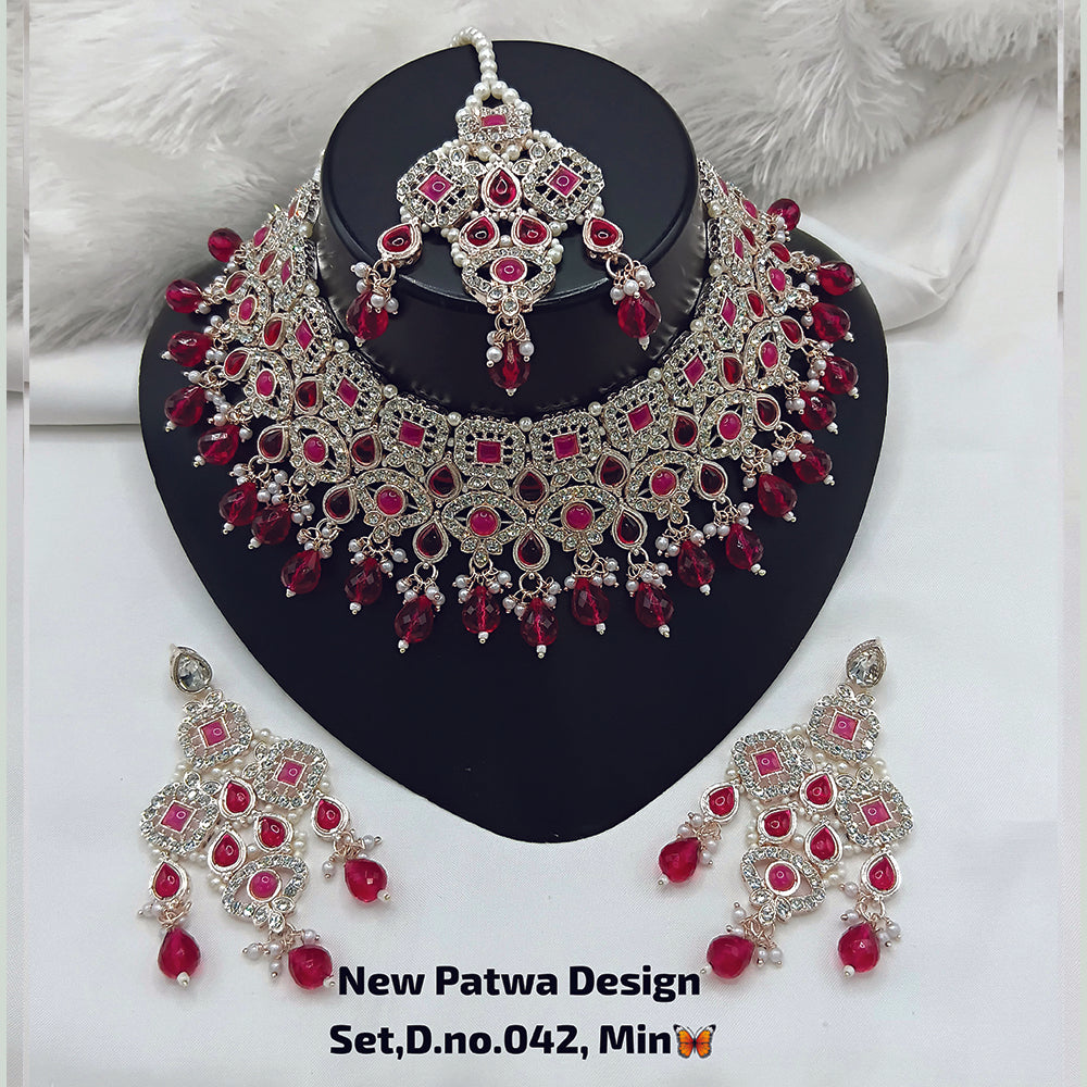 JewelMaze Austrian Stone Choker Necklace Set With Maang Tikka - 11374795