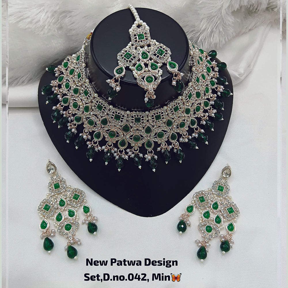 JewelMaze Austrian Stone Choker Necklace Set With Maang Tikka - 11374795