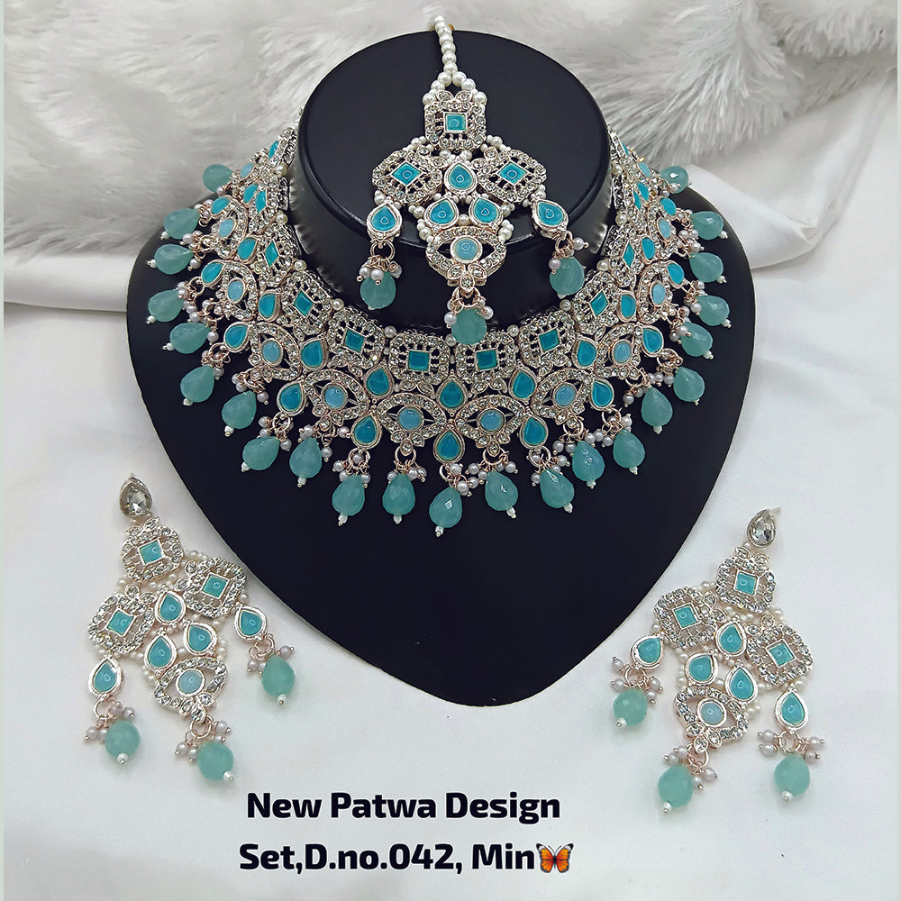 JewelMaze Austrian Stone Choker Necklace Set With Maang Tikka - 11374795