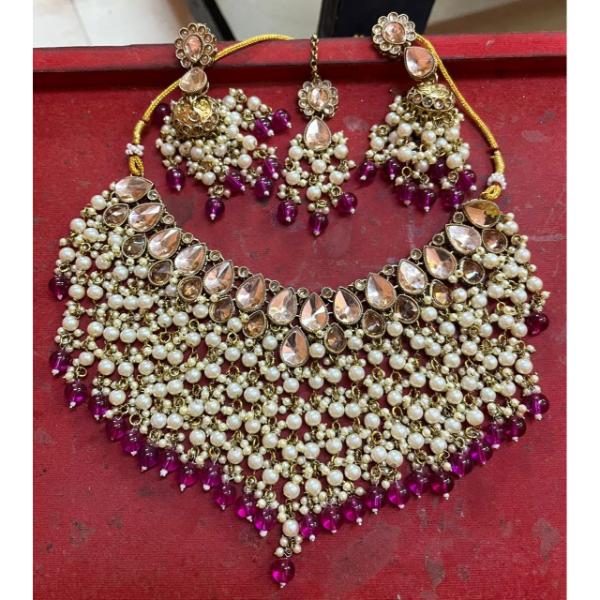 JewelMaze Crystal Stone Gold Plated Choker Necklace Set -11374865DPU