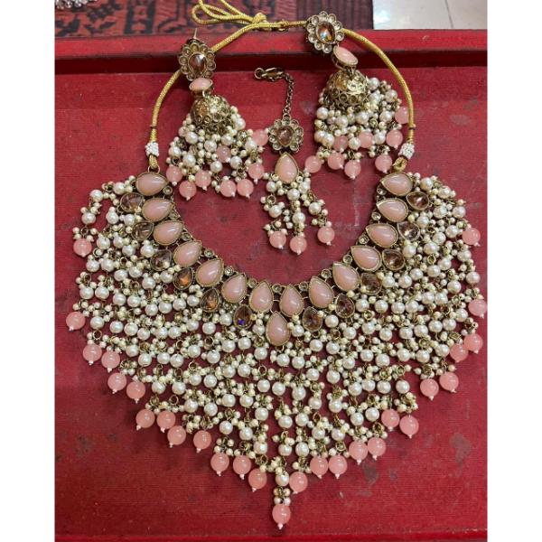 JewelMaze Crystal Stone Gold Plated Choker Necklace Set -11374866PE