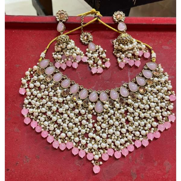 JewelMaze Crystal Stone Gold Plated Choker Necklace Set -11374867LPI