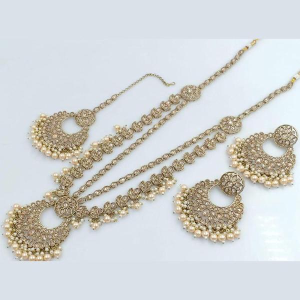 JewelMaze Kundan Stone Gold Plated Long Necklace Set -11374878LC