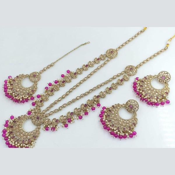JewelMaze Kundan Stone Gold Plated Long Necklace Set -11374883PU