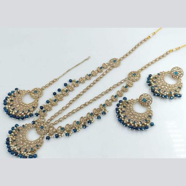 JewelMaze Kundan Stone Gold Plated Long Necklace Set -11374884GRR