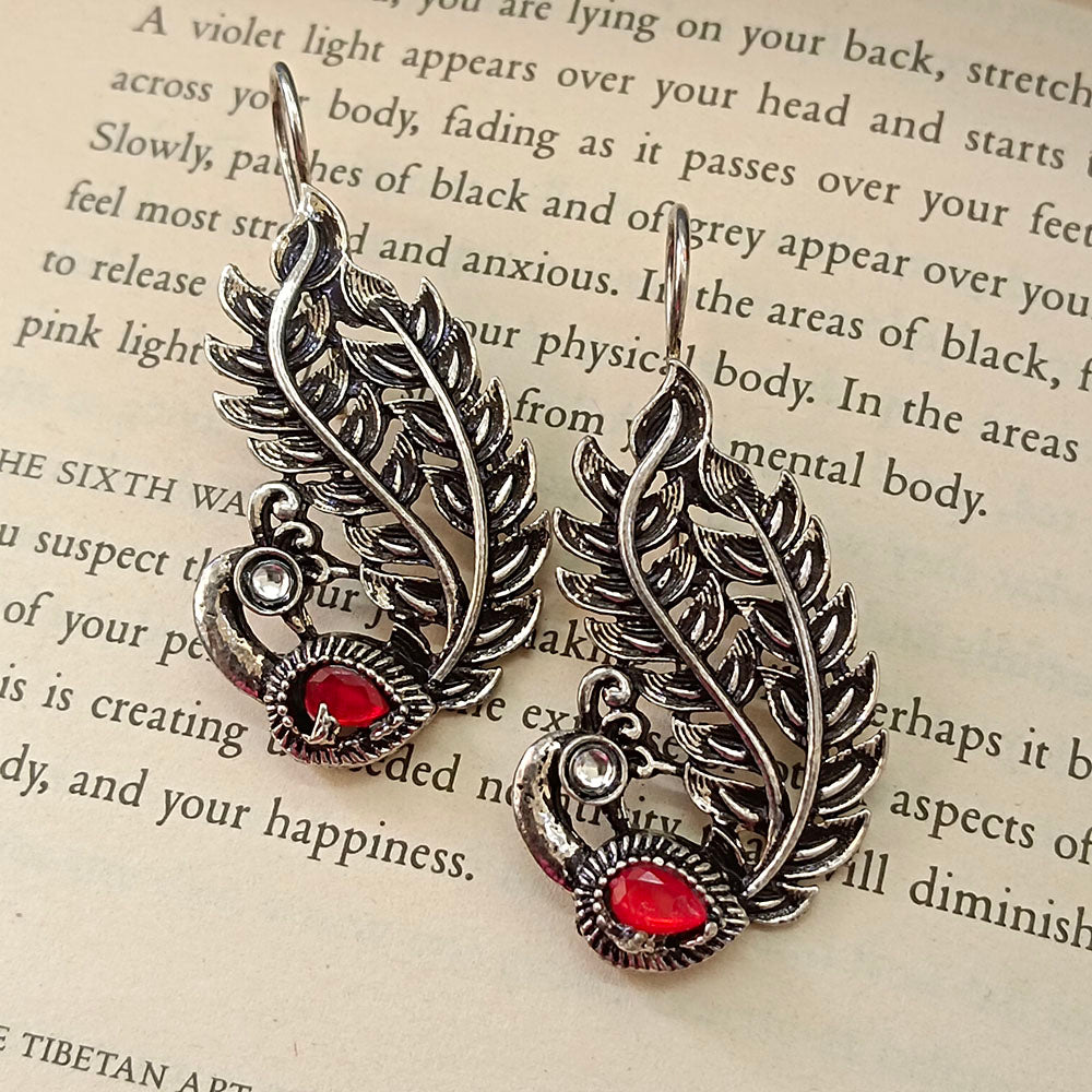 JewelMaze Oxidised Plated Peacock Dangler Earrings