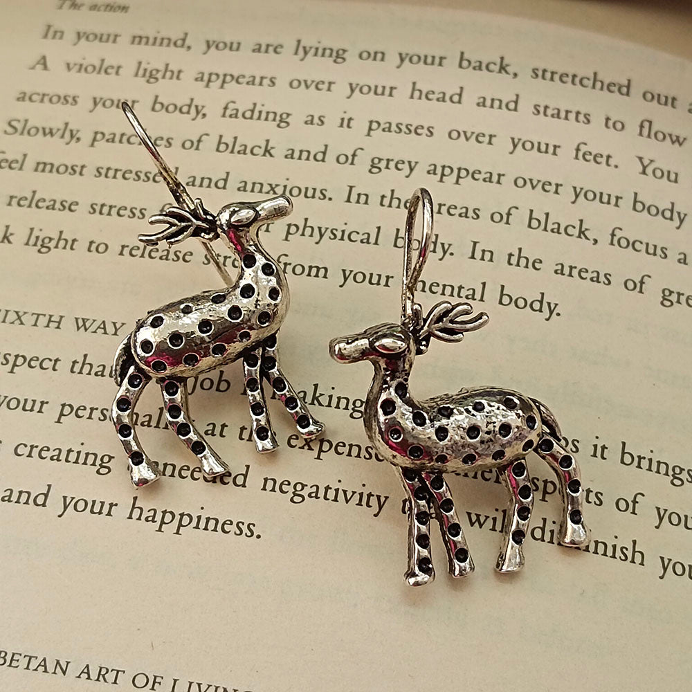 JewelMaze Oxidised Plated DeerDangler Earrings