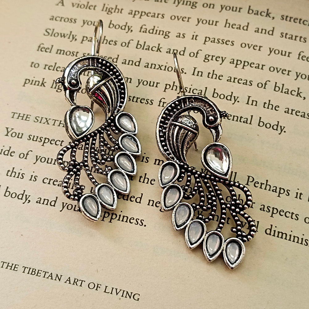 JewelMaze Oxidised Plated Peacock Dangler Earrings