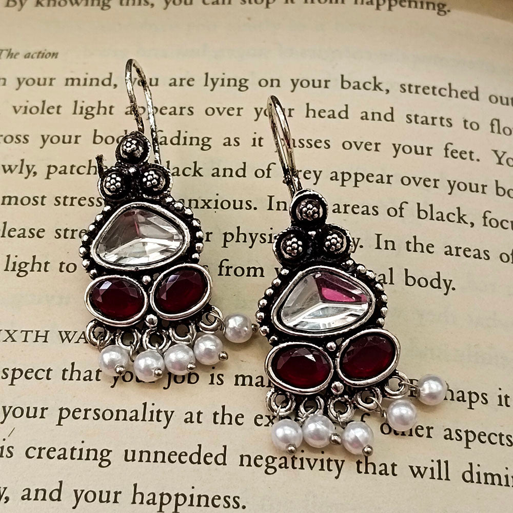 JewelMaze Oxidised Plated Minimal Dangler Earrings