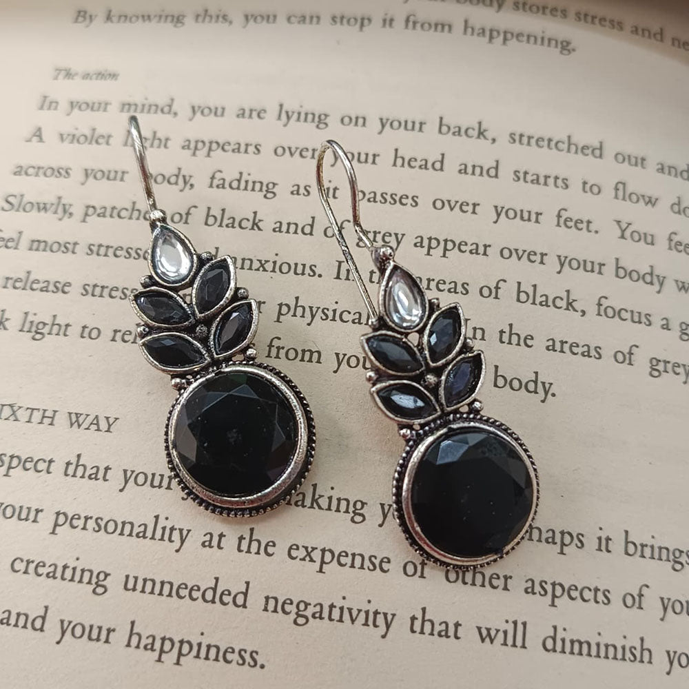 JewelMaze Oxidised Plated Leaf Dangler Earrings