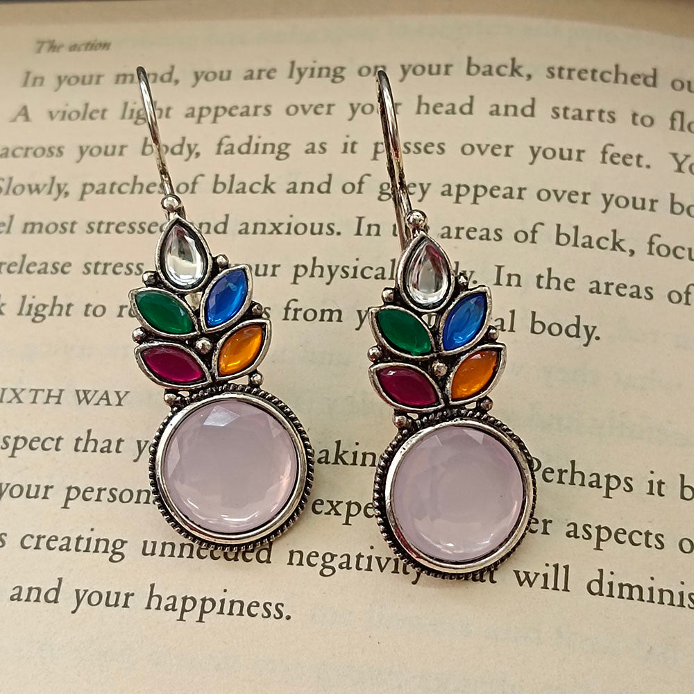 JewelMaze Oxidised Plated Leaf Dangler Earrings