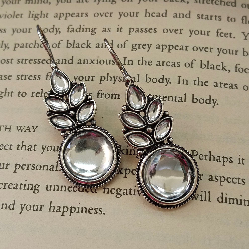 JewelMaze Oxidised Plated Leaf Dangler Earrings
