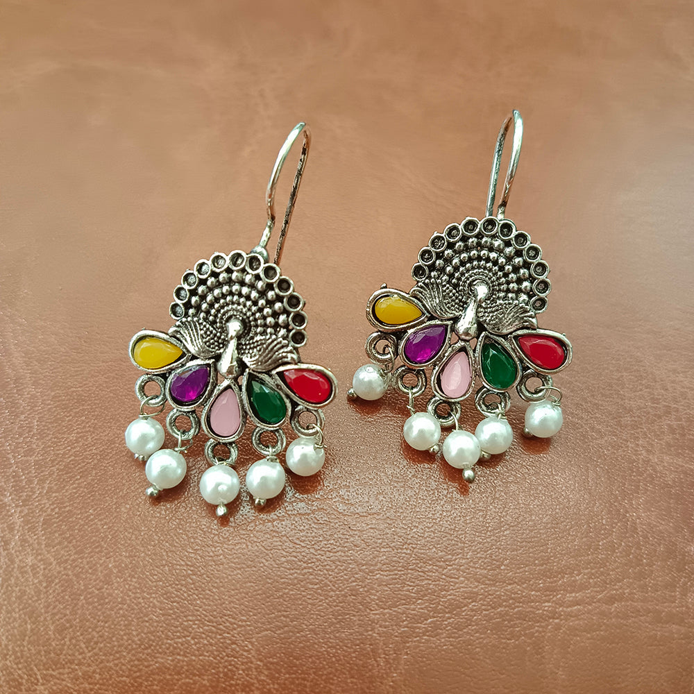 JewelMaze Oxidised Plated Peacock Style MulticolorEarrings