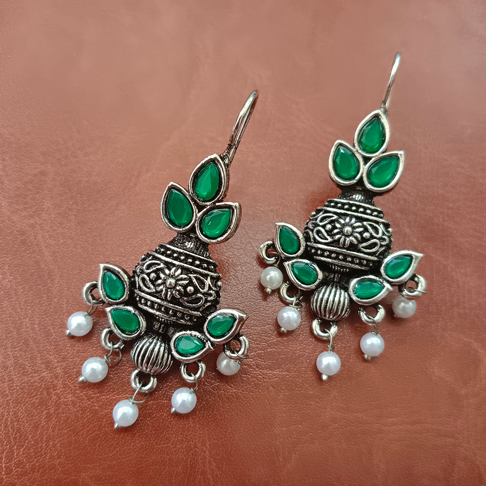 JewelMaze Oxidised Plated Floral MotifEarrings