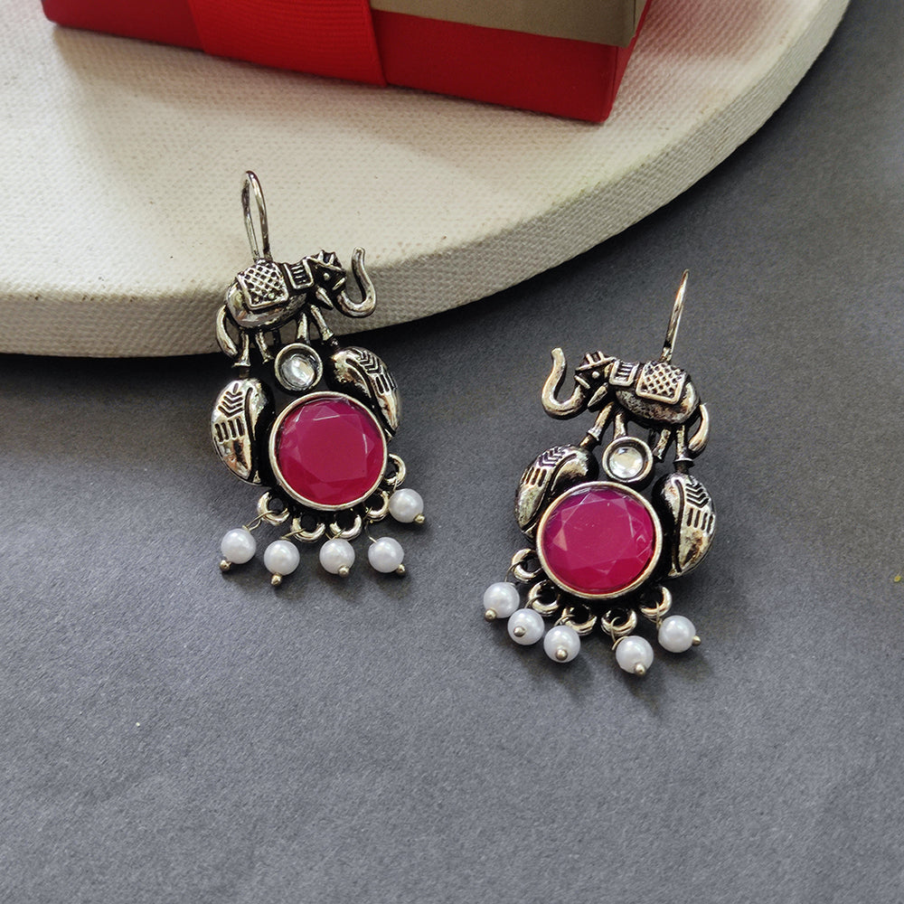 JewelMaze Oxidised Plated Elephant Style Earrings