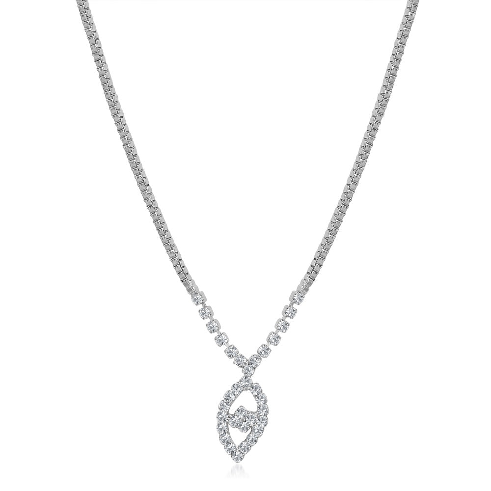 JewelMaze White Austrian Stone Necklace Set With Maang Tikka