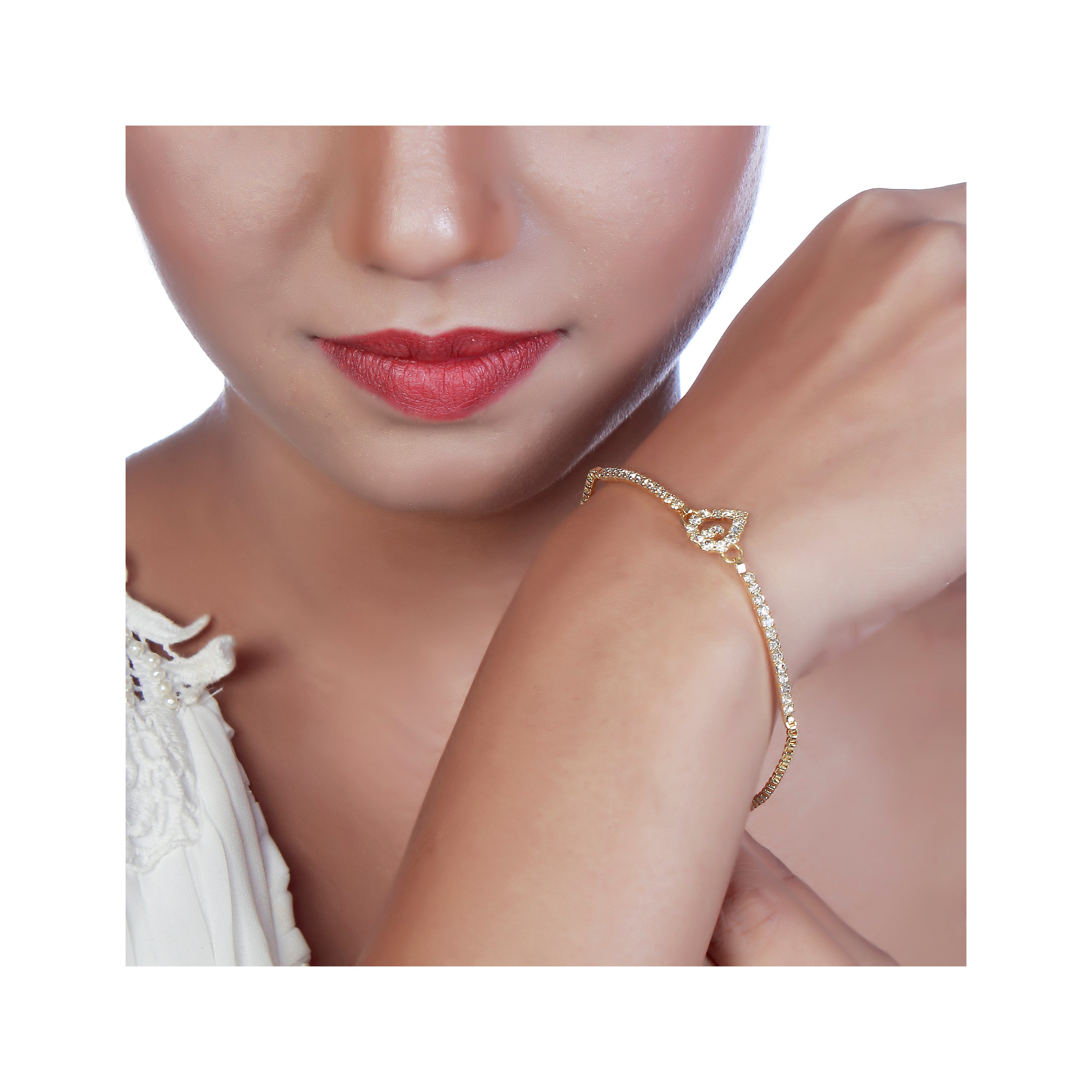 JewelMaze Austrian Stone Gold Plated Necklace Set With Bracelet
