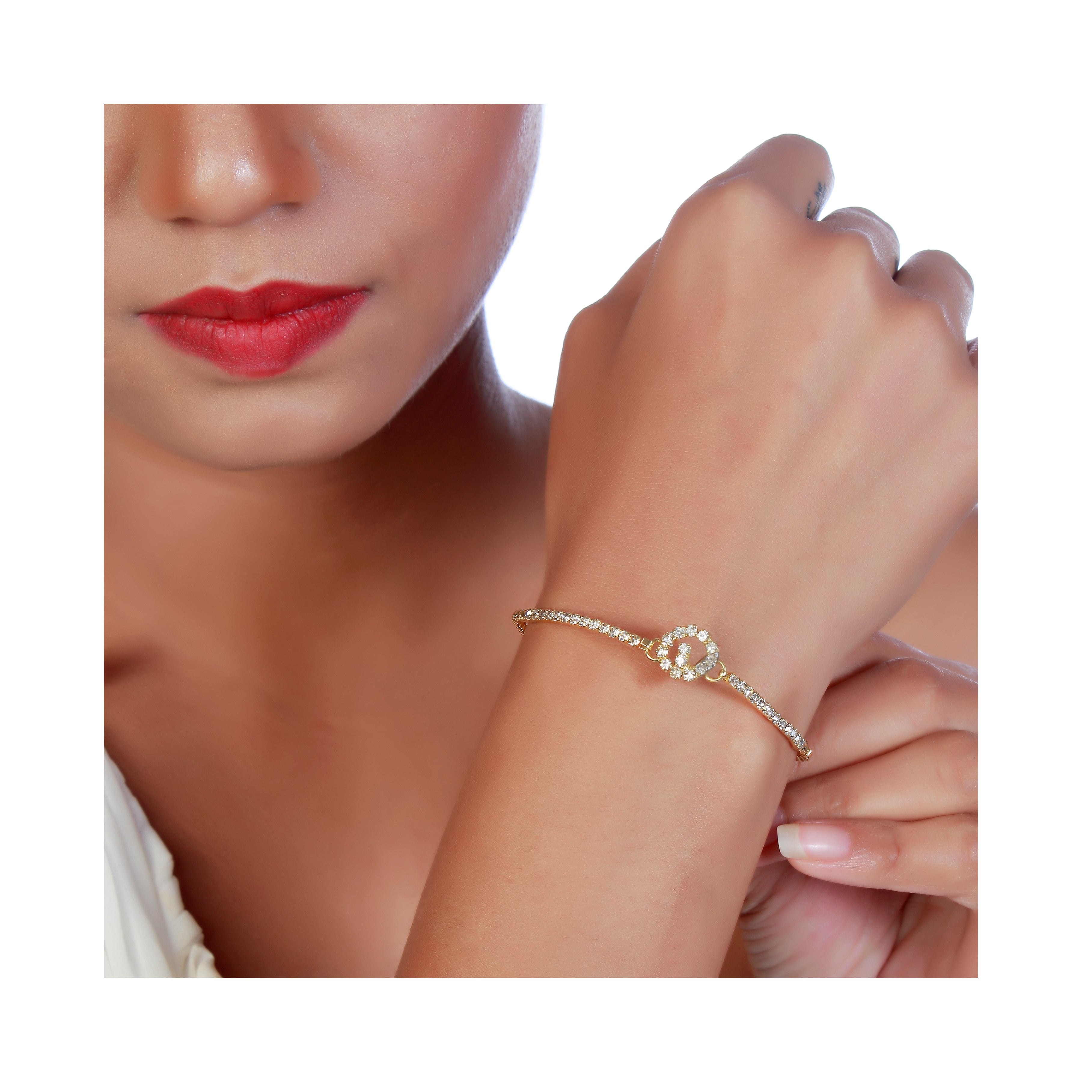 JewelMaze Gold Plated Necklace Set With Bracelet