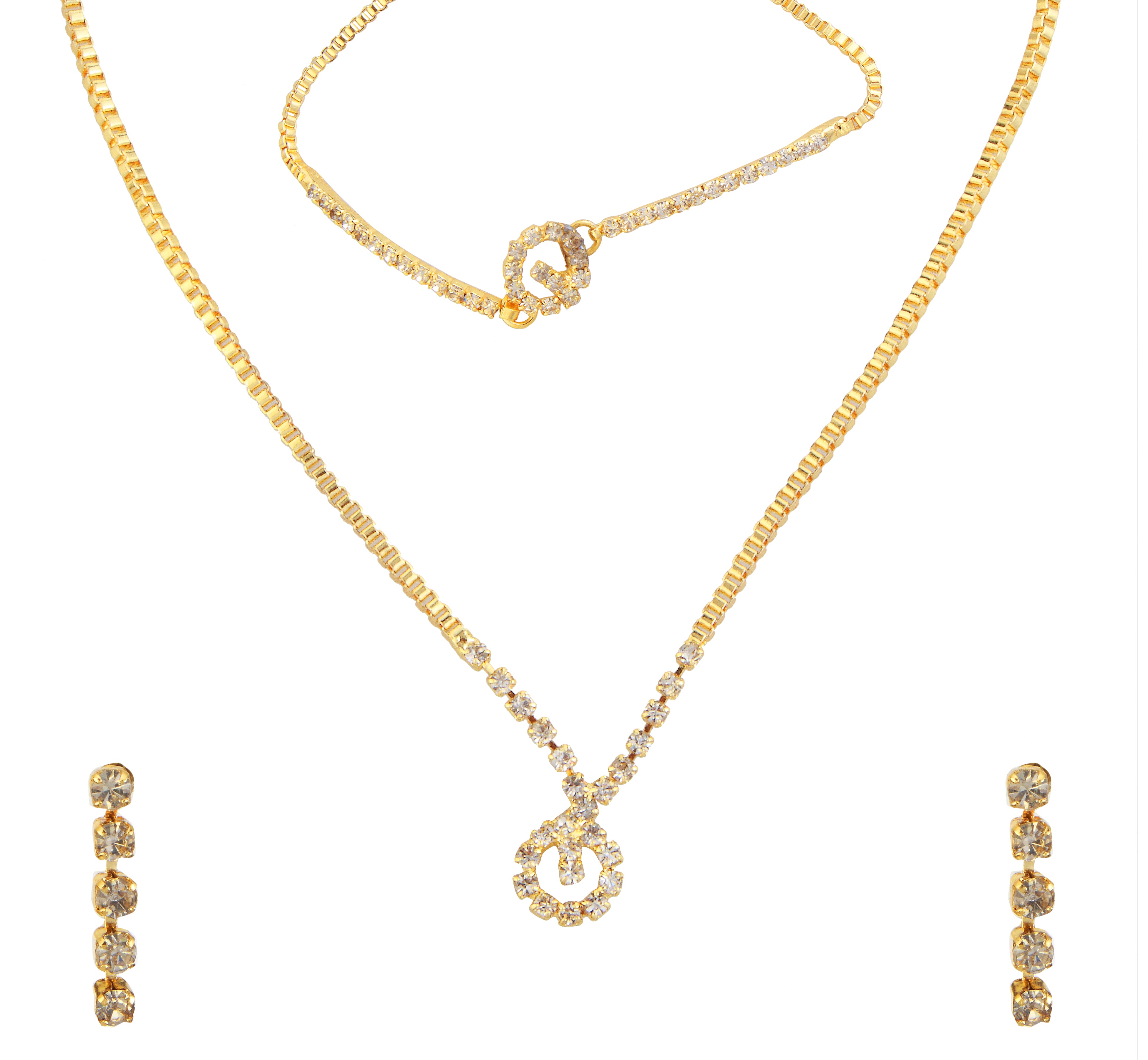 JewelMaze Gold Plated Necklace Set With Bracelet