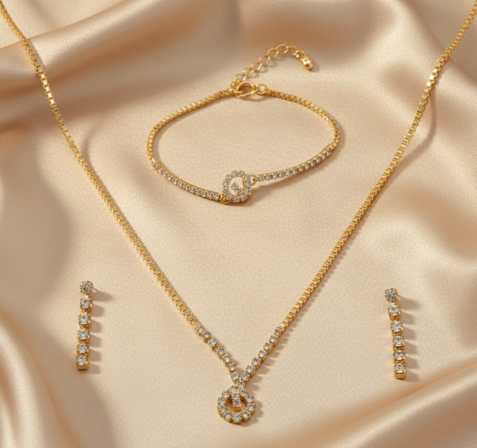JewelMaze Gold Plated Necklace Set With Bracelet