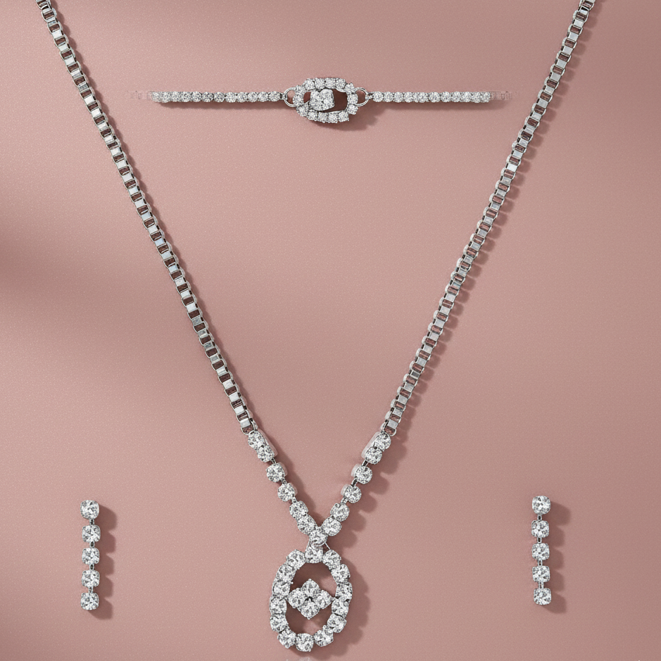 JewelMaze Silver Plated Necklace Set With Bracelet