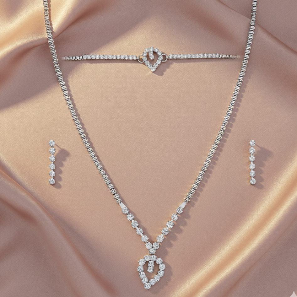 JewelMaze Austrian Stone Silver Plated Necklaces Set