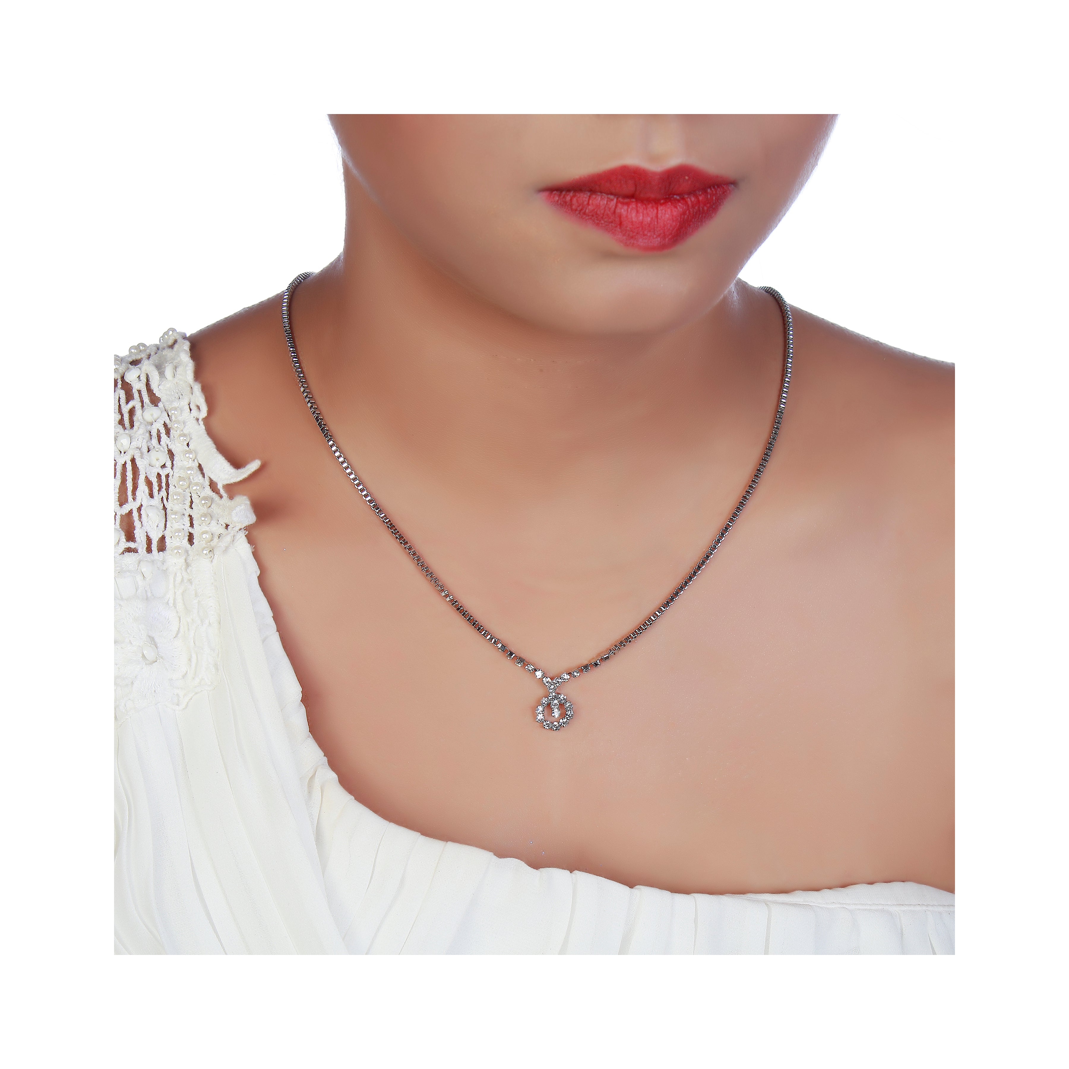 JewelMaze Austrian Stone Silver Plated Necklace Set With Bracelet