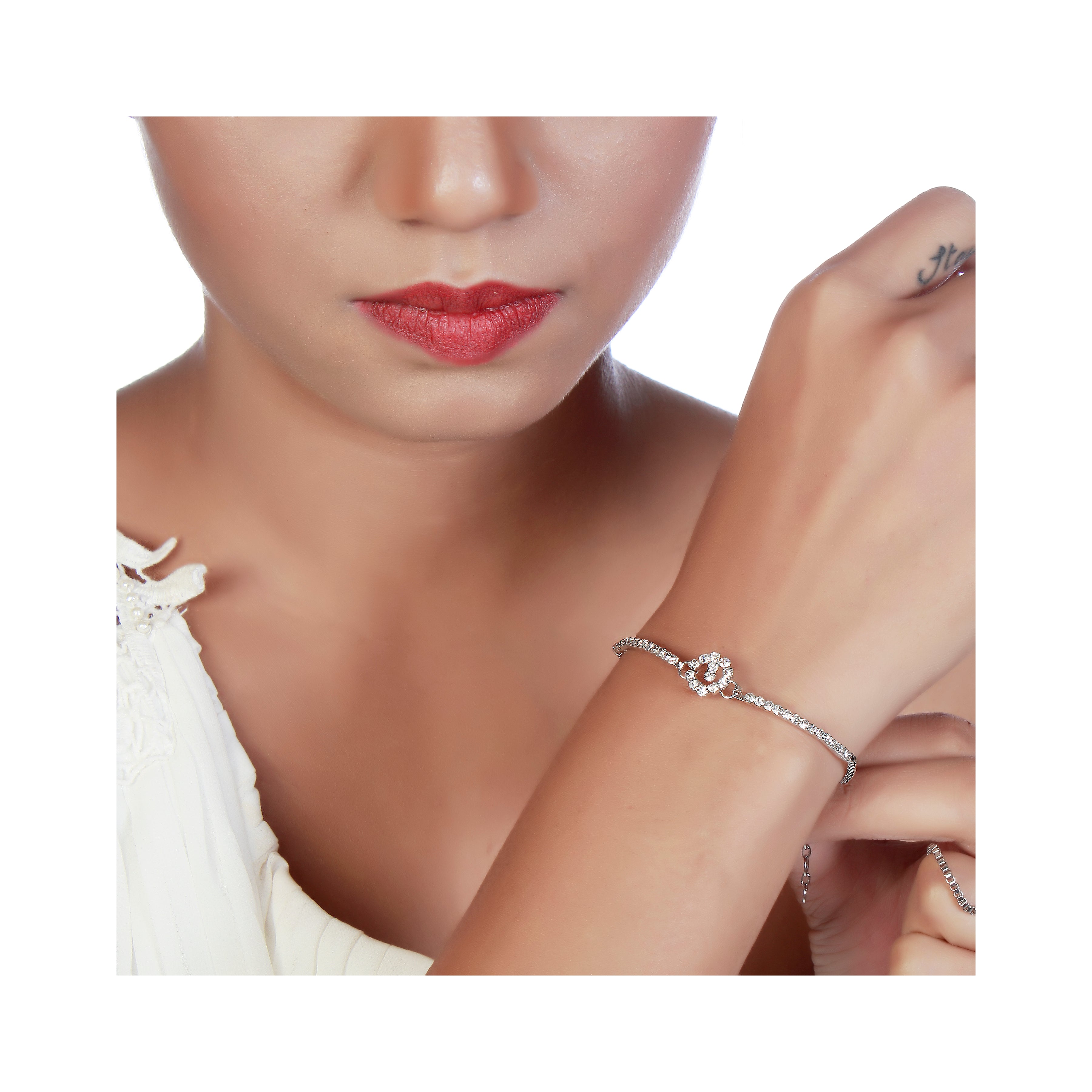 JewelMaze Austrian Stone Silver Plated Necklace Set With Bracelet