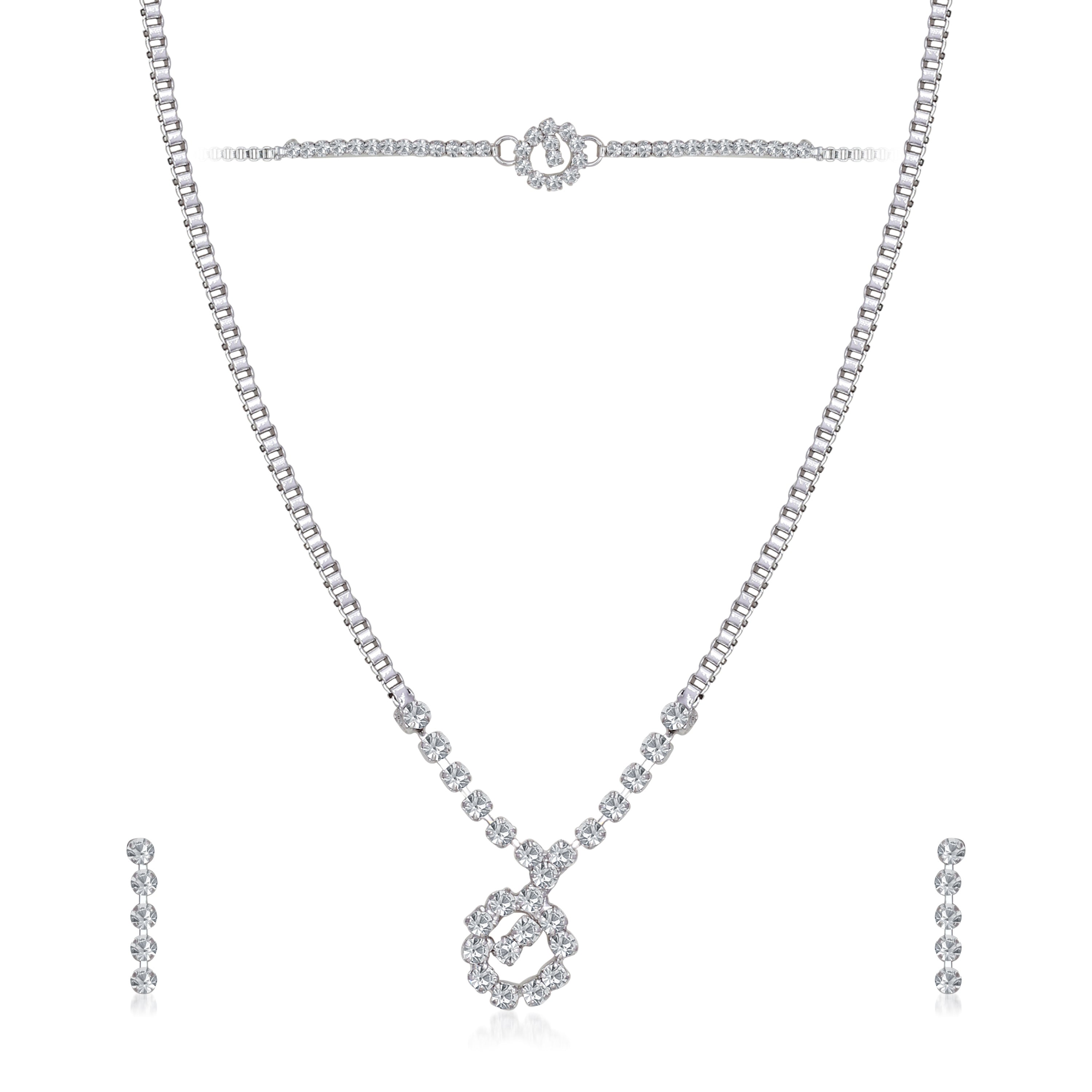 JewelMaze Austrian Stone Silver Plated Necklace Set With Bracelet