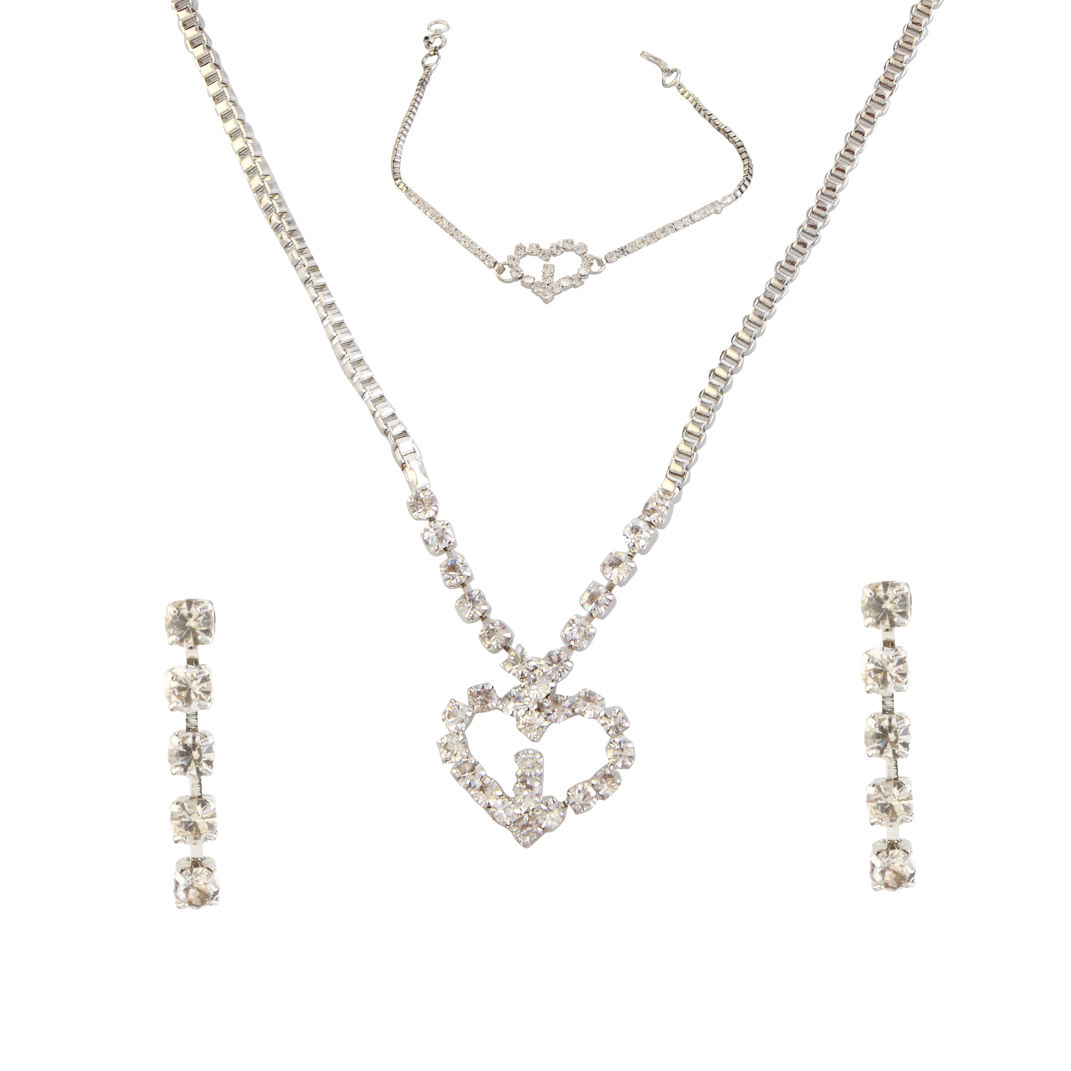 JewelMaze Silver Plated Necklace Set With Bracelet