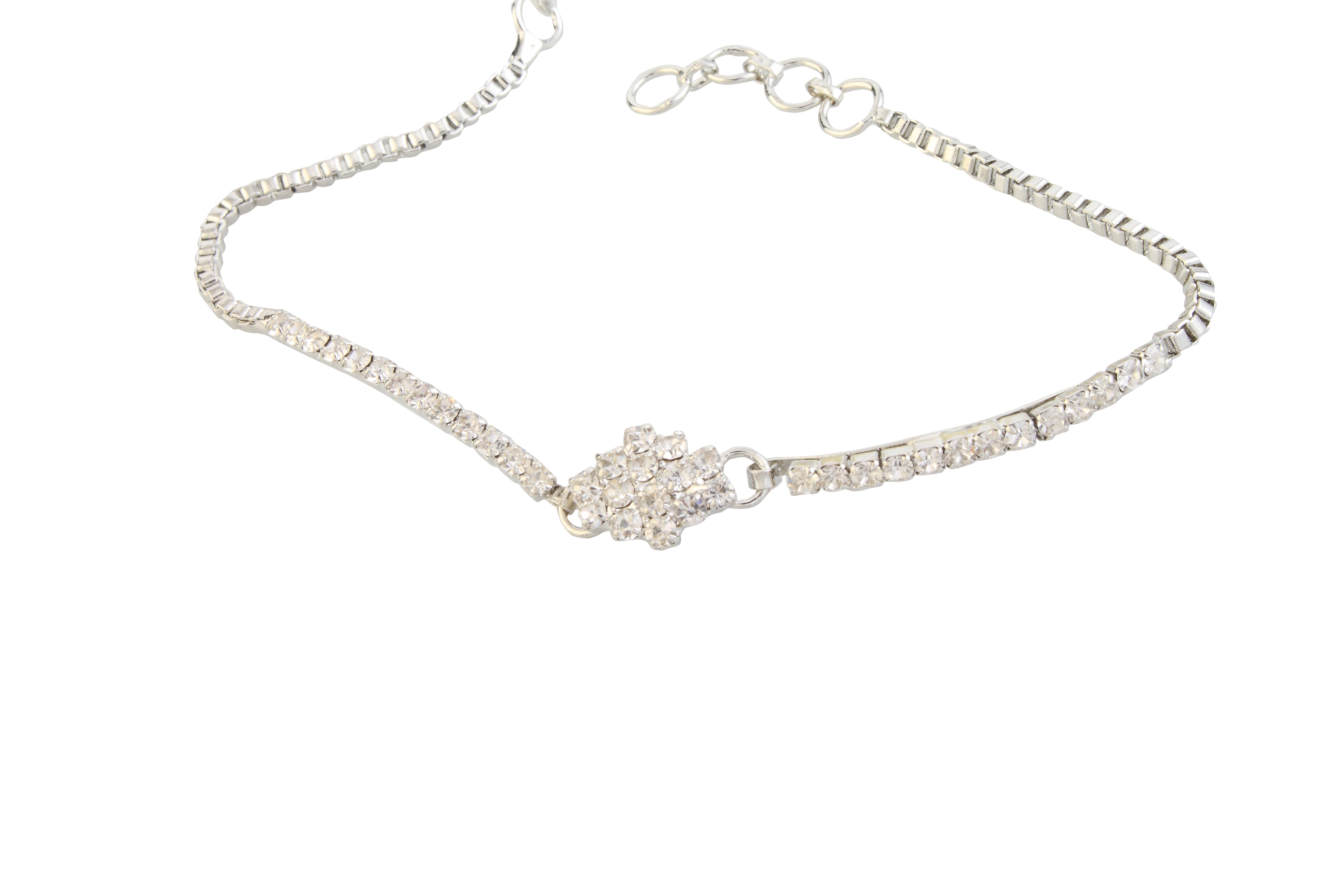 JewelMaze Austrian Stone Silver Plated Necklace Set With Bracelet