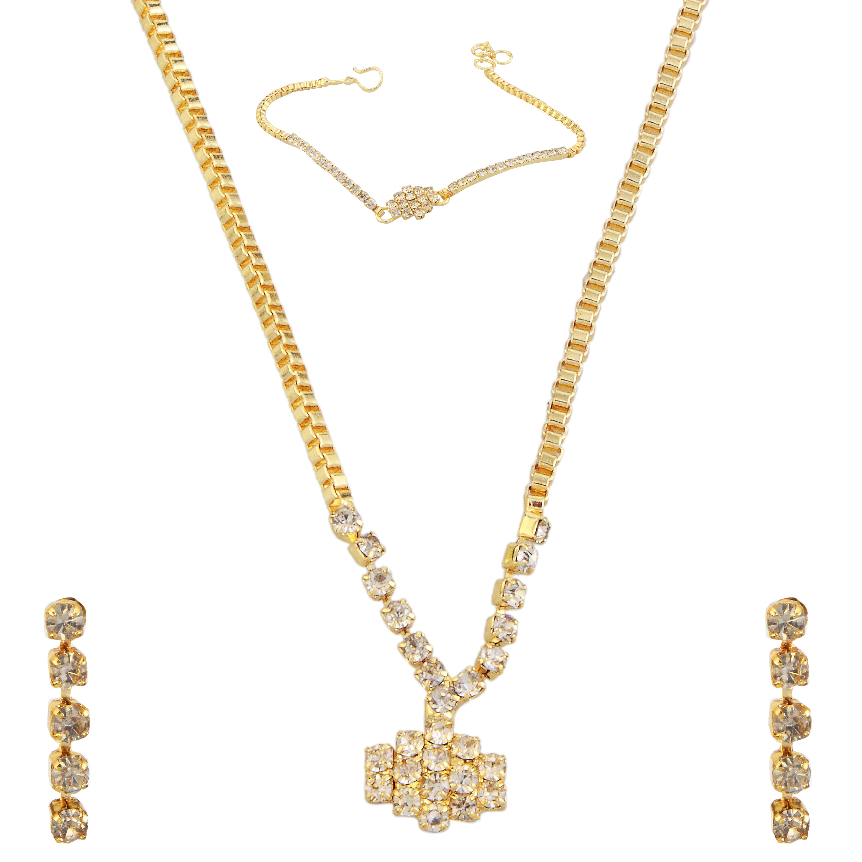JewelMaze Gold Plated Stone Necklaces Set with Bracelet