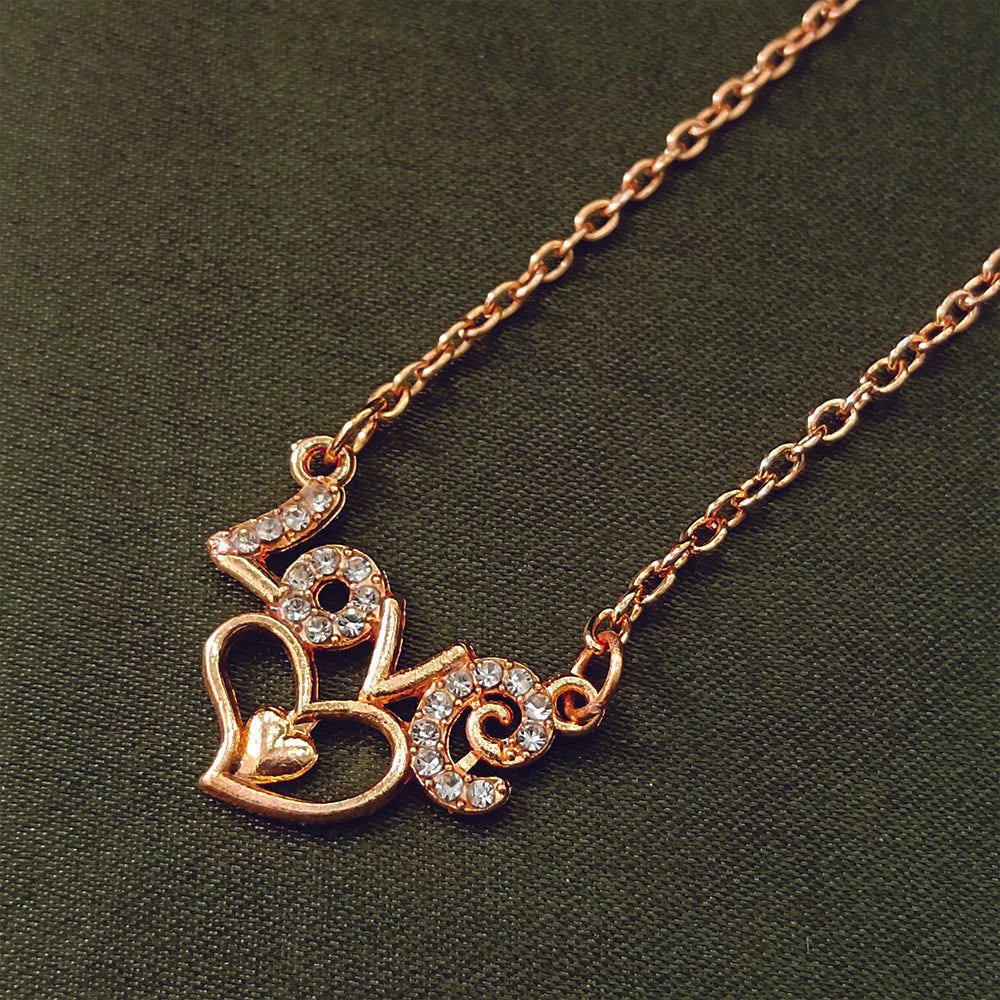 JewelMaze Rose Gold Plated Heart Love  Chain Pendant