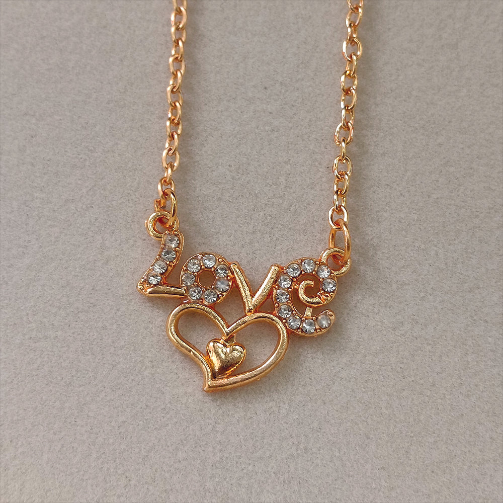 JewelMaze Rose Gold Plated Heart Love  Chain Pendant