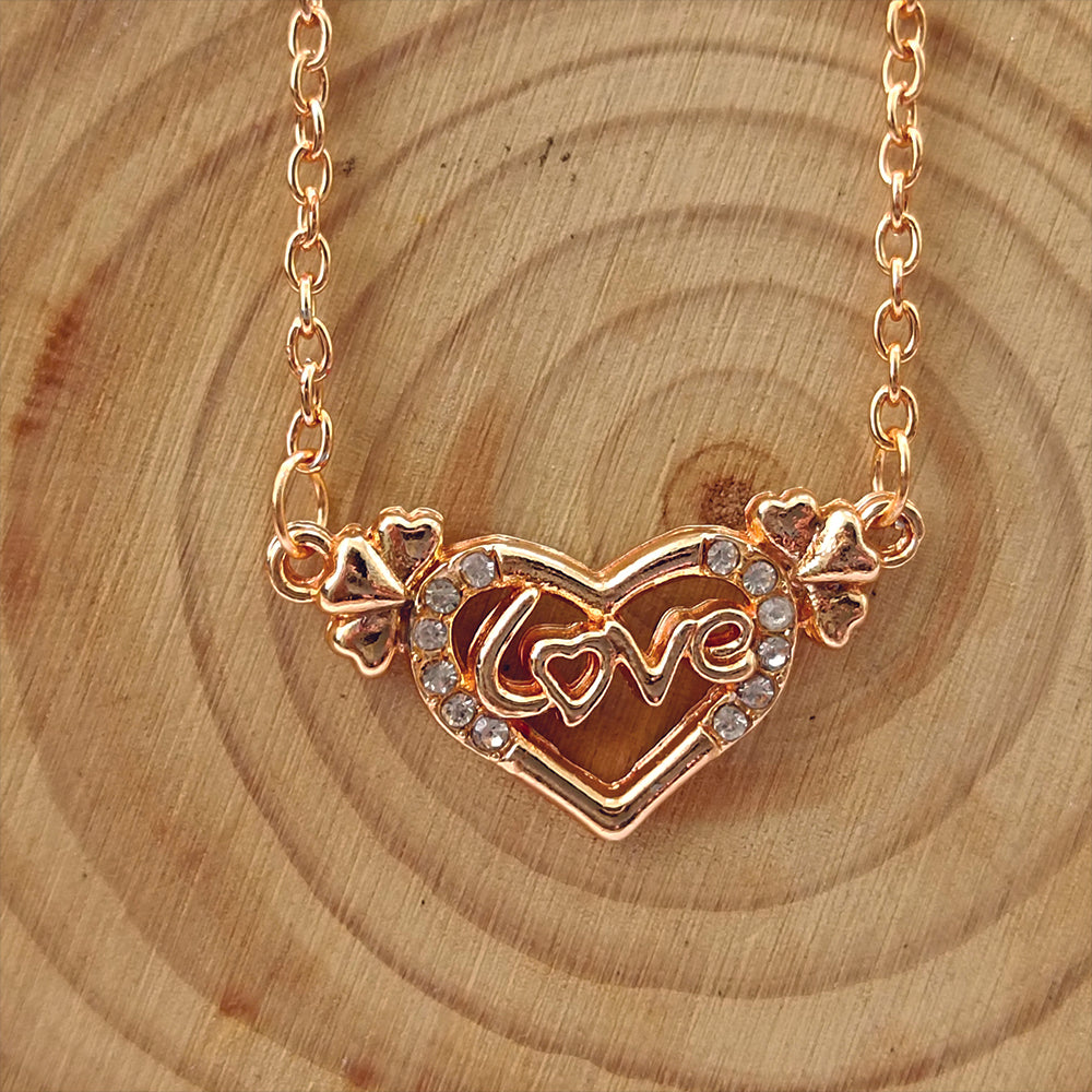 JewelMaze Rose Gold Plated Love  Heart  Shaped Chain Pendant