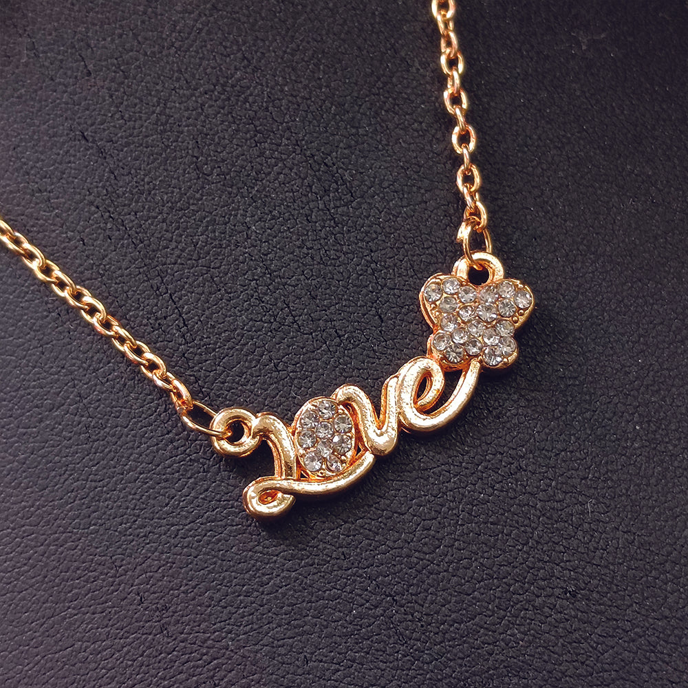 JewelMaze Rose Gold Plated Love Chain Pendant
