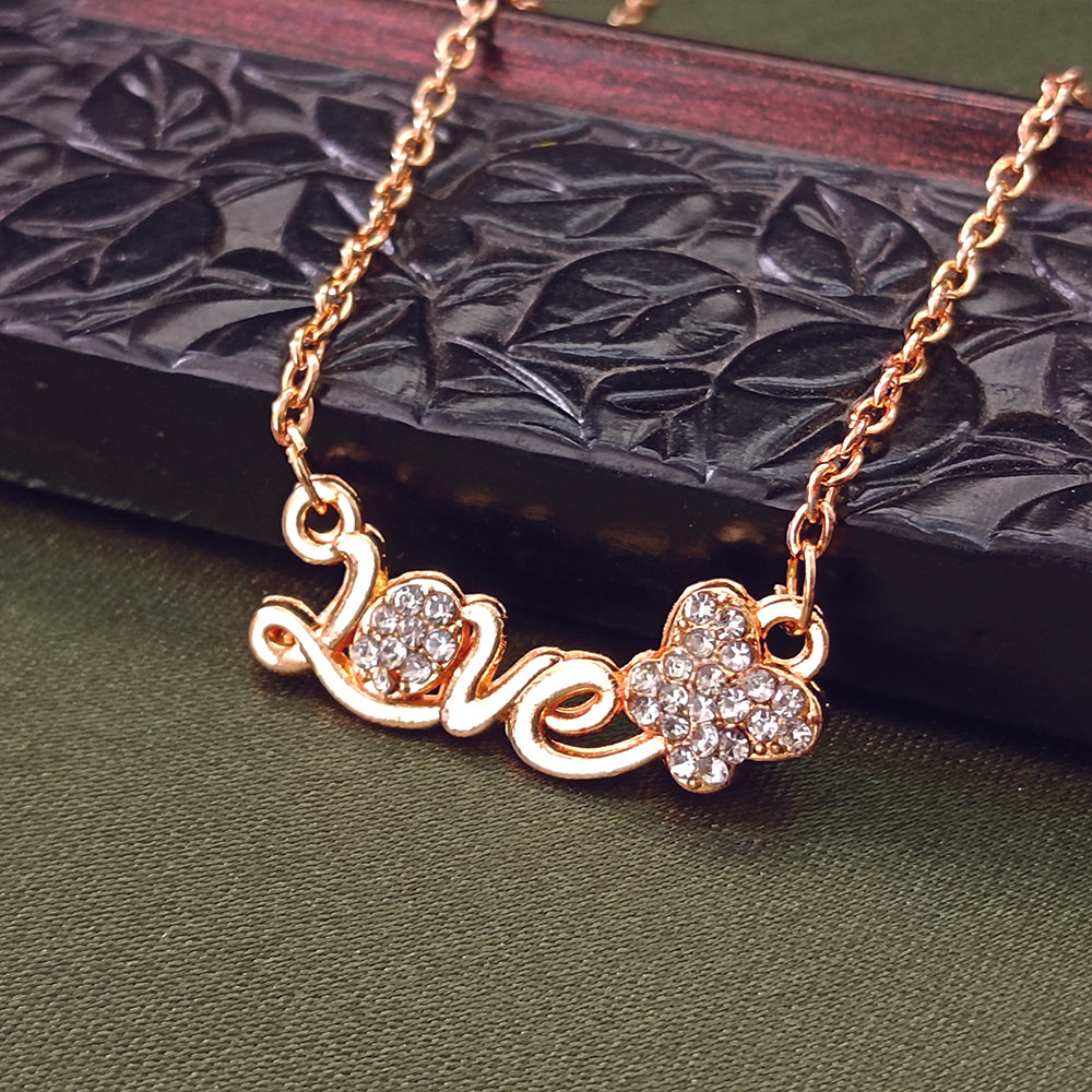 JewelMaze Rose Gold Plated Love Chain Pendant