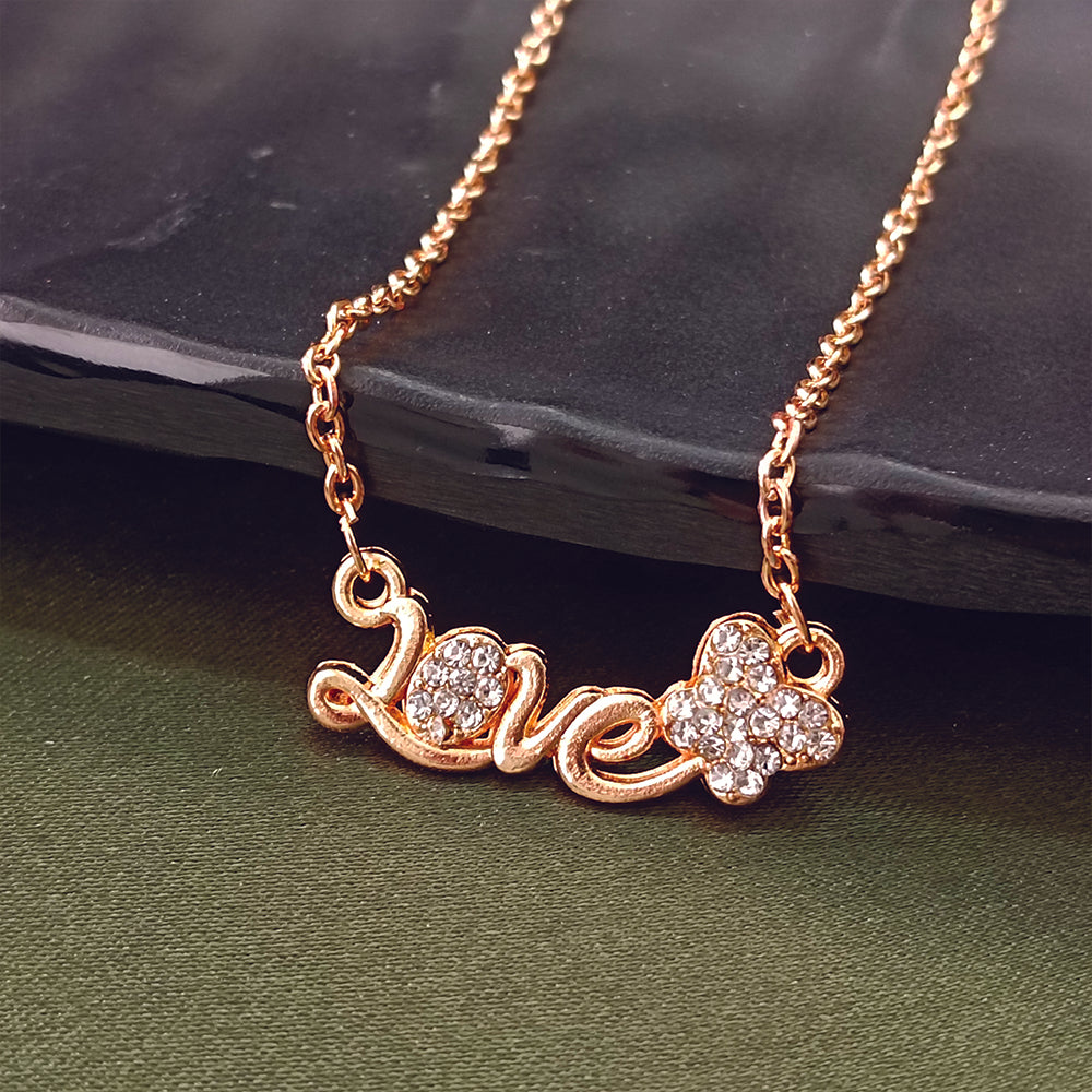 JewelMaze Rose Gold Plated Love Chain Pendant