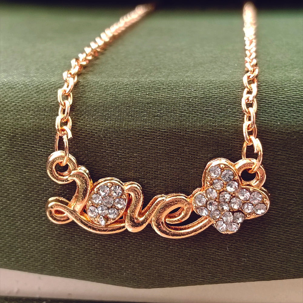 JewelMaze Rose Gold Plated Love Chain Pendant
