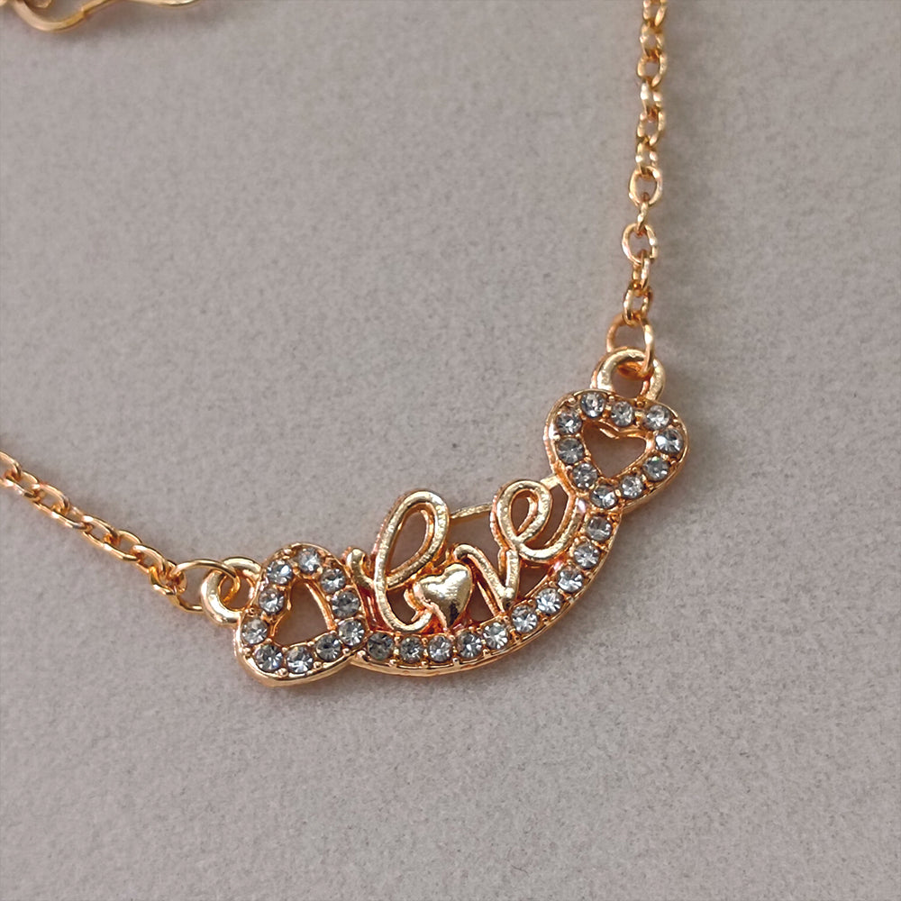 JewelMaze Rose Gold Plated Love Auatrian Stone Chain Pendant -1204506