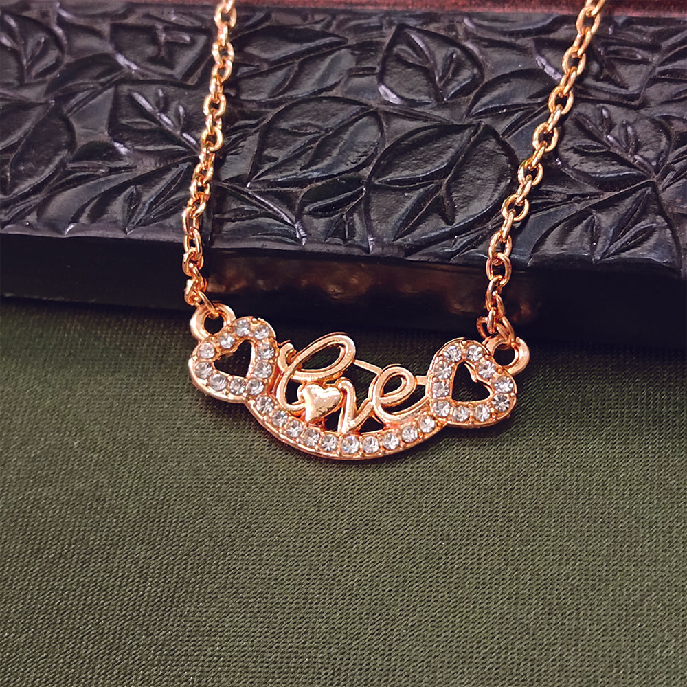 JewelMaze Rose Gold Plated Love Auatrian Stone Chain Pendant -1204506