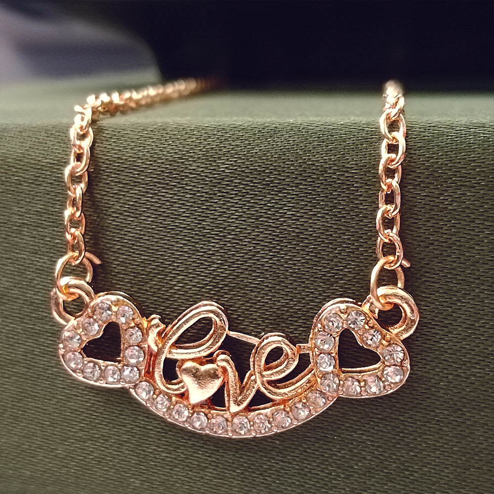 JewelMaze Rose Gold Plated Love Auatrian Stone Chain Pendant -1204506