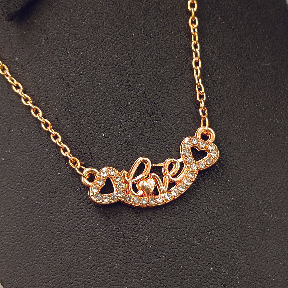 JewelMaze Rose Gold Plated Love  Auatrian Stone Chain Pendant -1204506